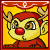 Animated contact sheet of a cartoon reindeer character with red nose and antlers, wearing red clothing against yellow background, showing sequential mouth movements and musical notes animation.