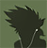 Pixelated dark silhouette of a character with spiky hair against olive-green background, featuring white highlights on the right side.