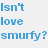 A pixelated animated buddy icon featuring a blue Smurf character holding a yellow figure with red hair, next to blue text reading "Isn't love smurfy?" on a white background.