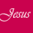 Static image with pink background displaying white cursive text 'Jesus Loves Me' in three segments across the top and left.