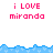 Pixelated text 'i LOVE miranda' in pink appears above and below a blue water-like border on white background.