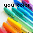 four showing colored pens with text overlays changing across frames