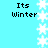 Pixelated text 'Its Winter' appears in four quadrants on a cyan background with white snowflakes, each quadrant containing identical text and snowflake patterns.