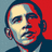 Pixelated portrait of a person with light skin tone, dark hair, and a neutral expression, set against a split background of blue and red.