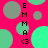 A static image with a bright pink background featuring overlapping green and gray circles, with vertical text reading "EMMA <3" on both sides.