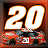 Animated sequence showing a red race car with number 20 on dark brown background, displaying different vehicle positions across frames.