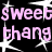 A static contact sheet of a 4-frame animated icon featuring pink text on black background with white starbursts, showing repeated phrase "sweetsweet thang thang" in different frame positions.