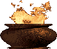 Four pixelated fire animations in brown pots on gray background, each showing distinct flame shapes and particle distribution.