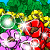Animated contact sheet of a Neopets-themed buddy icon featuring red flowers with yellow centers, pink petals, green leaves, and glowing white circular elements against a blue sky background.