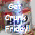 Pixelated static image of text reading "Get Drunk Its Friday" in stylized white letters with blue and purple outlines against a multicolored background.