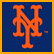 Two side-by-side pixelated display a stylized orange 'NY' logo on dark blue and black text reading "Let's Go Mets" on bright blue