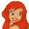 Six cartoon character heads and bodies arranged in a on gray background: red-haired mermaid, dark-haired prince, yellow fish with blue fins, red crab, white-bearded king with crown, purple sea witch