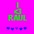 Two side-by-side pixel art icons on bright pink background with green text and symbols, showing animation changes in blue star-like shapes below.