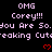 Pixelated text and red hearts on a black background with a gray rectangle in the bottom-right corner.