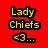 Two side-by-side pixelated text displays: 'Lady Chiefs <3...' on red background and same text on black background.