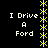 A 4-frame animated contact sheet showing repeated text "I Drive A Ford" in white pixelated font on a black background with yellow asterisk borders, arranged in a 2x2 grid.