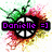 Pixelated icon with central cross-shaped symbol surrounded by colorful splatter, text "Danielle =]" in varying colors