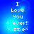 Blue gradient background with white pixelated text reading "I Love You 4 ever!! *lizzie*" in four identical arranged in a