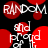 Red circular shapes and white text on a black background with repeated 'RANDOM' and 'and proud of it.' phrases.