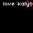 Pixelated text 'love kalyo' appears twice on a black background with one instance featuring a red heart symbol replacing the letter 'o'.