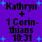Purple background with blue starbursts, black text reading 'Kathryn + 1 Corinthians 10:31' repeated in four identical