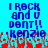 Blue pixelated text on cyan background with red and gray pixelated shapes below, reading "I ROCK and u DONT!! Kenzie".