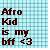 Pixelated text reads 'Afro Kgd is my BFF <3' on a light blue and white checkered background with dark brown and black lettering.