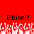 Red background with black text "Elbino!!!" repeated twice above a white pixelated crowd pattern.