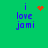 Green background with blue text 'i love jami' and red pixelated symbols changing across four views.