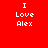 Four square display 'I Love Alex' text in white pixelated font on red, purple, blue, and magenta backgrounds