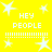 Yellow background with white stars and repeated "HEY PEOPLE" text in pixelated font, separated by dotted lines.