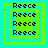 Four identical pixelated squares with green and cyan borders, each containing four of the word "Reece" in black text