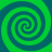 Four green and blue spiral patterns arranged in a on a green background
