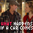Animated sequence showing two figures with overlaid text changing from 'WHAT HAPPENS IF A CAR CRASHES' to 'HE DIES', featuring color shifts in the text.