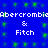 Blue background with green pixelated sparkles, repeated white text "Abercrombie & Fitch" in two