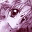 A 48x48 pixel buddy icon featuring a split composition with an anime-style character on the left and text elements on the right against a black background.