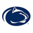 A four-quadrant composition with a blue and white Nittany Lion logo, vertical 'PSU' letters, and text reading 'We are... Penn State!' on a striped background.