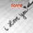 A pixelated grayscale image of a figure with text above it, showing two states: 'love' in red on the left and 'hurts' in red on the right.