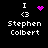 Four identical pixel art display 'I <3 Stephen Colbert' with varying purple heart animations on a black background