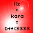 Red background with four identical showing text 'liz + kara = bff(333)' and a bright white light effect in the top-left corner of each