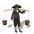 Animated sequence of a person in traditional attire carrying two buckets on a shoulder pole, showing slight variations in bucket position and shadow.