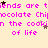 Animated text repeats 'friends are tiends are t', 'chocolate Chipocolate Chipocolate Chip', and 'n the cookin the cookin the cookin of life' in pink on a light yellow background with scattered brown and beige stars.
