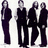 Four pixelated figures in dark suits stand side-by-side against a light background, each with distinct poses and head angles.