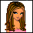 Animated contact sheet of 25 sampled frames from a pixel-art buddy icon showing character variations and text animations in pink, black, white, blue, brown, and red colors.