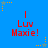Blue background with red text reading 'I Luv Maxie!' repeated six times in a , surrounded by yellow and gray star-shaped pixel clusters