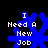 Four animated frames of a blue snowflake-shaped icon with white text "I Need A New Job" on black background, each frame showing slight variation in snowflake shape and text positioning.