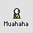 Pixel art animation of yellow-clad figures laughing with text 'Mushaha' beneath each frame, showing sequential pose changes across multiple figures and single figures.