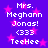 Purple background with pink stars and repeated white text reading Mrs. Meghann Jonas! (333) TeeHee in a pattern