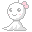 Pixel art contact sheet showing three frames of a white cartoon character with pink accents in different poses against gray background.
