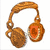 Brown over-ear headphones with orange ear cups on white background.